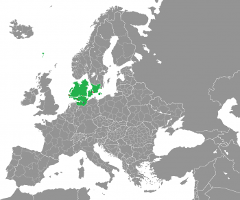 Location of the Kingdom of Fryssia (green), the Faroe Islands, excluding Greenland